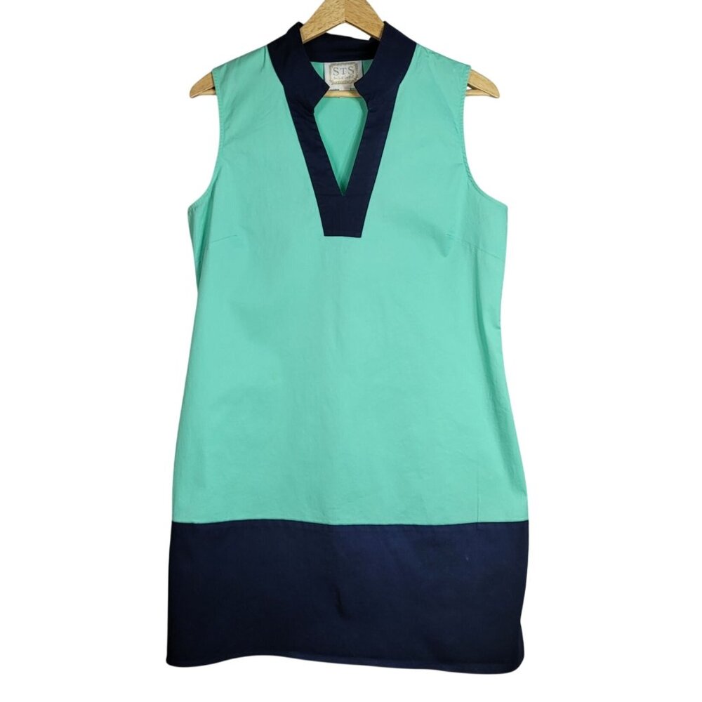 STS Sail to Sable Dress Green Mint Blue Large Shift Color Block Sleeveless VNeck